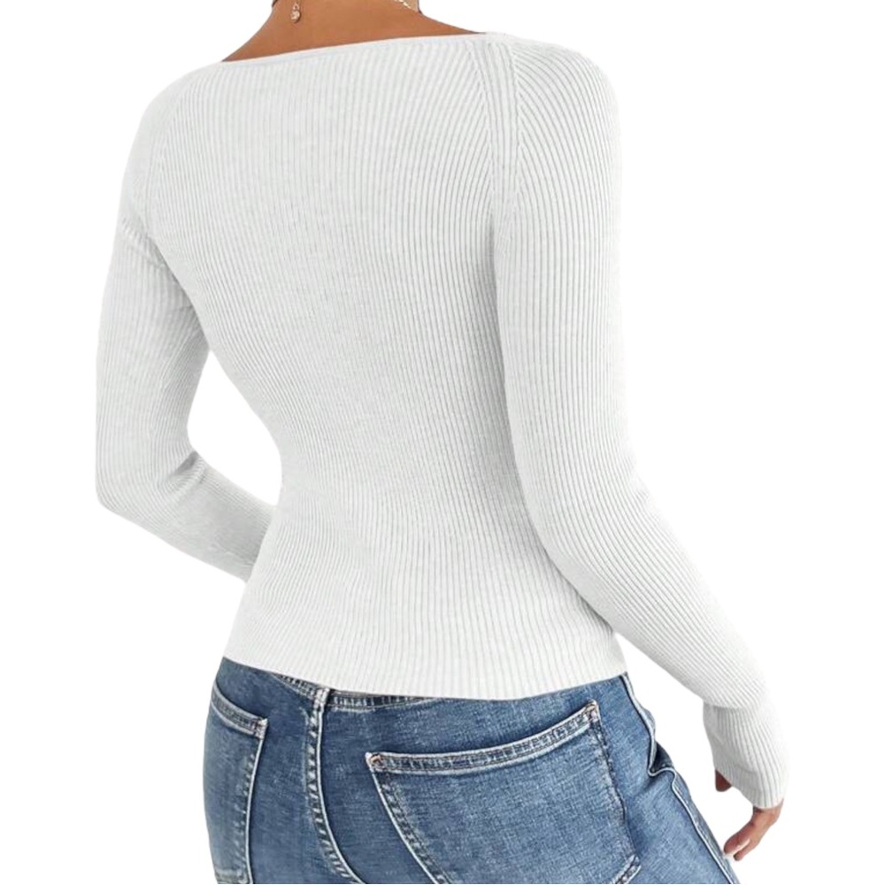 Stretch Knit Sweetheart Neckline Long Sleeve Top - Picture 2 of 8